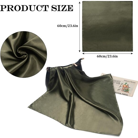 Women's Blackish Silk Feeling Scarf 23.6'' Square Satin Scarf Neck Head Bandana - Picture 3 of 7